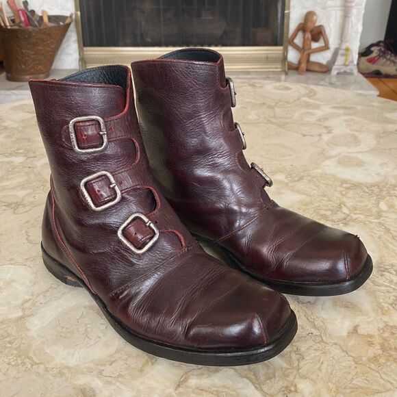 CYDWOQ FUTURE 3 Buckle Burgundy Leather Moto Boots Handcrafted - Picture 1 of 17